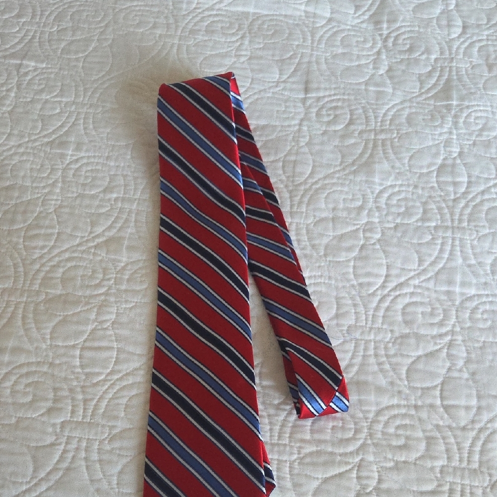 Ted Baker London Vibrant Red Tie with Blue and Black Stripes